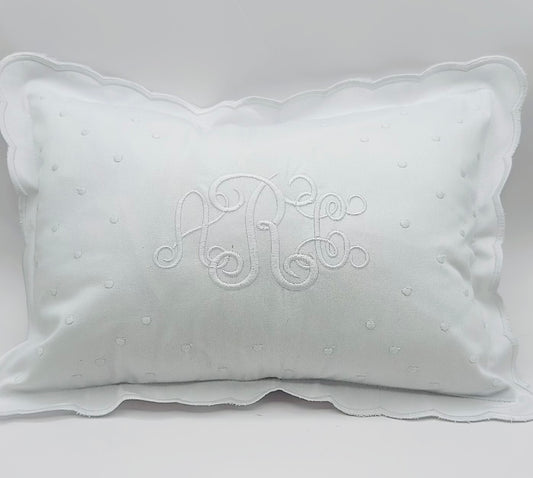 White dots scalloped cotton pillow