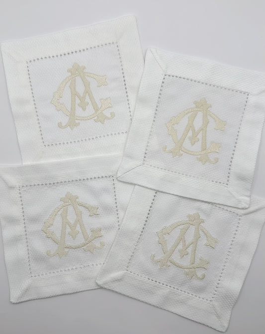 Huck Weave Hemstitiched Cocktail Napkins (set of 4)